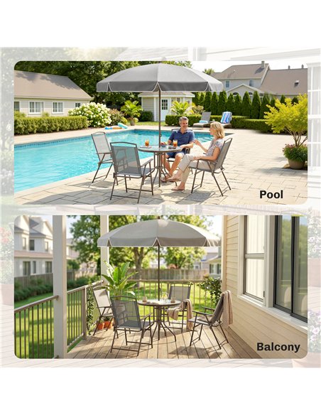 Outsunny 6 Piece Garden Dining Set with Umbrella, Patio Sets with Parasol, 4 Folding Dining Chairs, Dark Grey - pic 181992 | FastDaddyshop