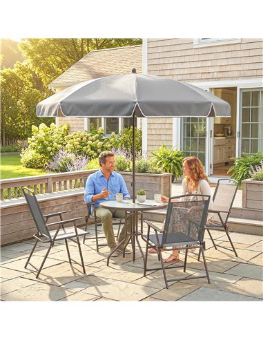 Outsunny 6 Piece Garden Dining Set with Umbrella, Patio Sets with Parasol, 4 Folding Dining Chairs, Dark Grey