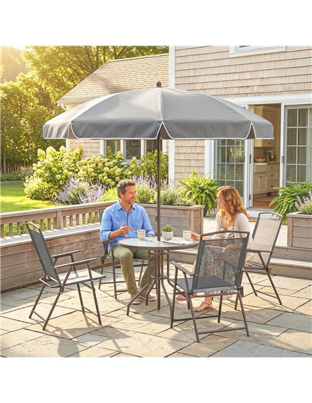Outsunny 6 Piece Garden Dining Set with Umbrella, Patio Sets with Parasol, 4 Folding Dining Chairs, Dark Grey - pic 181993 | FastDaddyshop