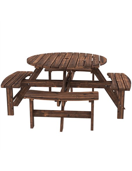 Outsunny Wooden Garden Dining Set, 8 Seater Patio Furniture Set with Round Picnic Table, Parasol Hole for Outdoor Garden, Tan - pic 181994 | FastDaddyshop