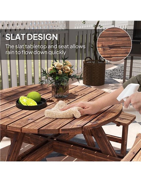 Outsunny Wooden Garden Dining Set, 8 Seater Patio Furniture Set with Round Picnic Table, Parasol Hole for Outdoor Garden, Tan - pic 181999 | FastDaddyshop
