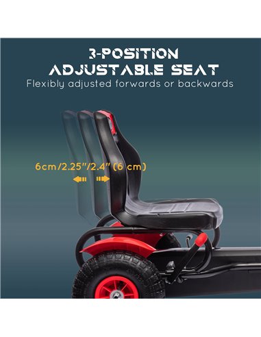 HOMCOM 5+ Kids Pedal Go Kart with Adjustable Seat, Inflatable Rubber Tyres, Handbrake, Red