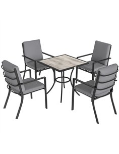 Outsunny 5 Pieces Outdoor Dining Set with Thick Cushions, Garden Dining Set for 4 with Stackable Chairs, Grey