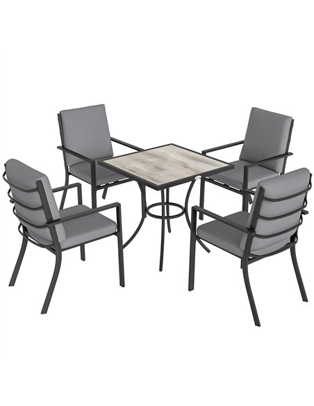 Outsunny 5 Pieces Outdoor Dining Set with Thick Cushions, Garden Dining Set for 4 with Stackable Chairs, Grey - pic 182003 | FastDaddyshop