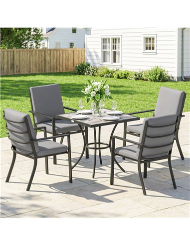 Outsunny 5 Pieces Outdoor Dining Set with Thick Cushions, Garden Dining Set for 4 with Stackable Chairs, Grey