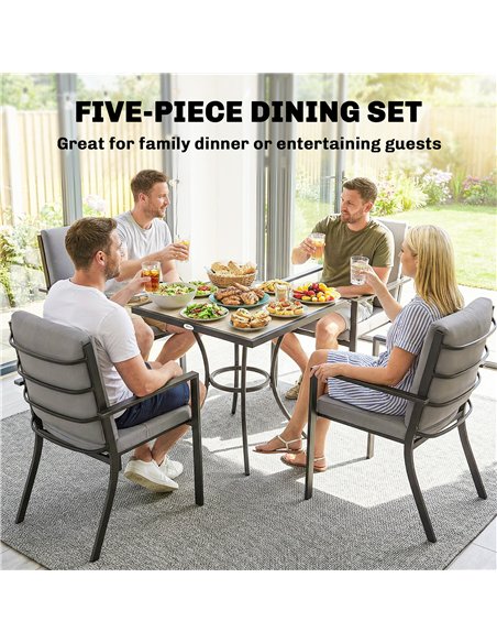 Outsunny 5 Pieces Outdoor Dining Set with Thick Cushions, Garden Dining Set for 4 with Stackable Chairs, Grey - pic 182006 | FastDaddyshop
