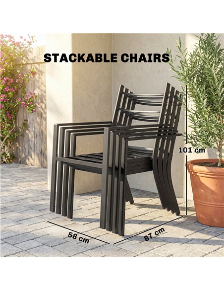 Outsunny 5 Pieces Outdoor Dining Set with Thick Cushions, Garden Dining Set for 4 with Stackable Chairs, Grey - pic 182009 | FastDaddyshop