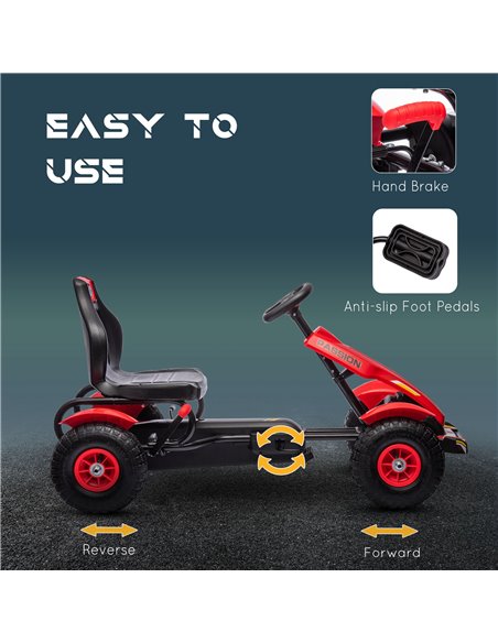 HOMCOM 5+ Kids Pedal Go Kart with Adjustable Seat, Inflatable Rubber Tyres, Handbrake, Red - pic 18201 | FastDaddyshop