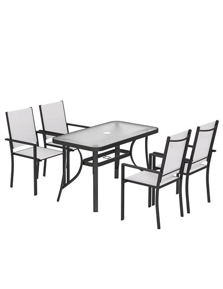 Outsunny Garden Dining Set for 4 with Umbrella Hole, Stackable Chairs and Rectangular Glass-Top Outdoor Table, Light Grey - pic 182012 | FastDaddyshop