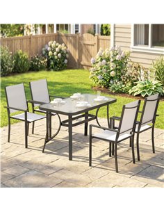 Outsunny Garden Dining Set for 4 with Umbrella Hole, Stackable Chairs and Rectangular Glass-Top Outdoor Table, Light Grey 2