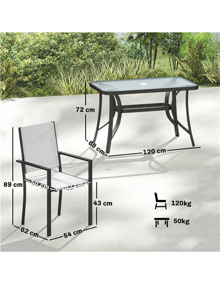 Outsunny Garden Dining Set for 4 with Umbrella Hole, Stackable Chairs and Rectangular Glass-Top Outdoor Table, Light Grey - pic 182014 | FastDaddyshop
