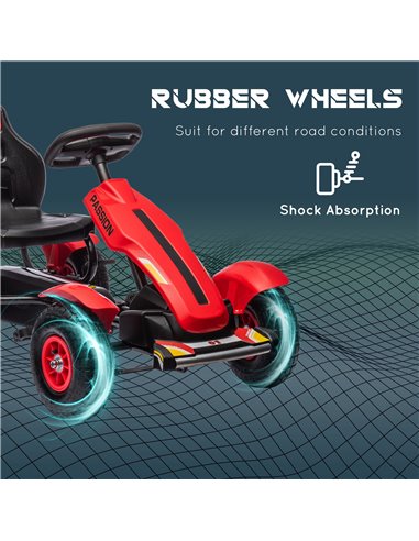 HOMCOM Children Pedal Go Kart, Kids Ride On Racer with Adjustable Seat, Inflatable Rubber Tyres, Handbrake, for Ages 5-12 Years 
