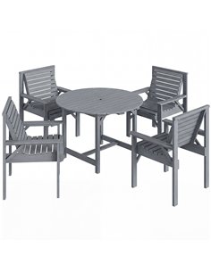 Outsunny 5 Pieces Garden Dining Set with Parasol Hole, Round Outdoor Table and Chairs, 4 Seater Wooden Garden Furniture, Grey