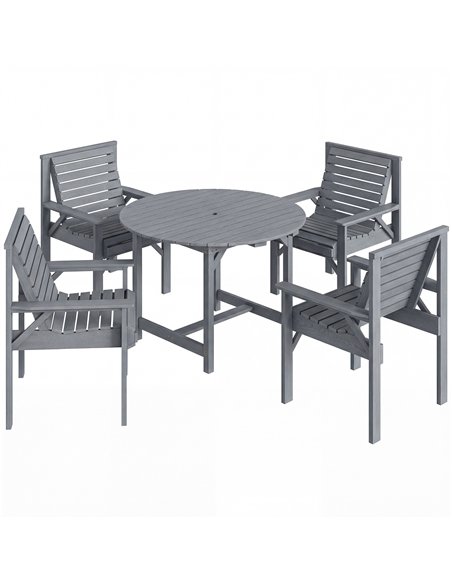 Outsunny 5 Pieces Garden Dining Set with Parasol Hole, Round Outdoor Table and Chairs, 4 Seater Wooden Garden Furniture, Grey - pic 182021 | FastDaddyshop