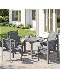 Outsunny 5 Pieces Garden Dining Set with Parasol Hole, Round Outdoor Table and Chairs, 4 Seater Wooden Garden Furniture, Grey 2