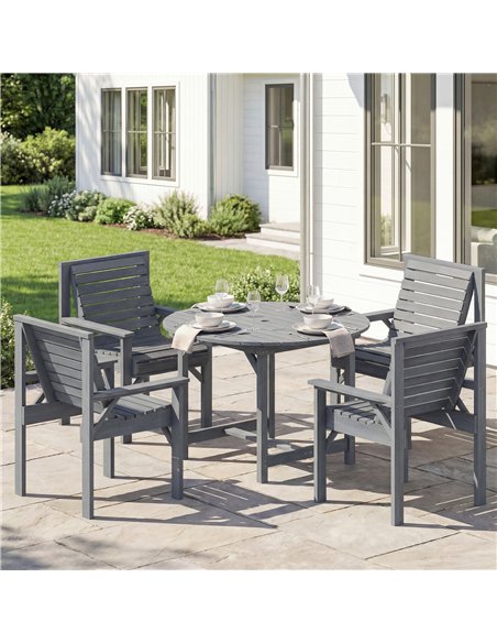 Outsunny 5 Pieces Garden Dining Set with Parasol Hole, Round Outdoor Table and Chairs, 4 Seater Wooden Garden Furniture, Grey - pic 182022 | FastDaddyshop