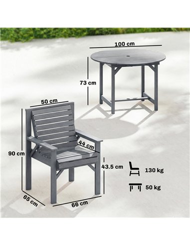 Outsunny 5 Pieces Garden Dining Set with Parasol Hole, Round Outdoor Table and Chairs, 4 Seater Wooden Garden Furniture, Grey