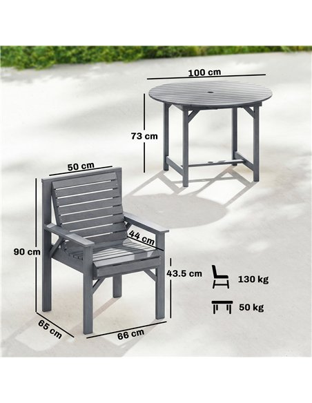 Outsunny 5 Pieces Garden Dining Set with Parasol Hole, Round Outdoor Table and Chairs, 4 Seater Wooden Garden Furniture, Grey - pic 182023 | FastDaddyshop