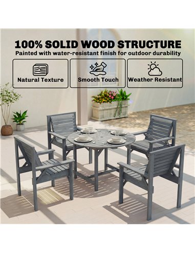 Outsunny 5 Pieces Garden Dining Set with Parasol Hole, Round Outdoor Table and Chairs, 4 Seater Wooden Garden Furniture, Grey