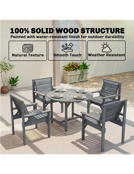 Outsunny 5 Pieces Garden Dining Set with Parasol Hole, Round Outdoor Table and Chairs, 4 Seater Wooden Garden Furniture, Grey - pic 182024 | FastDaddyshop