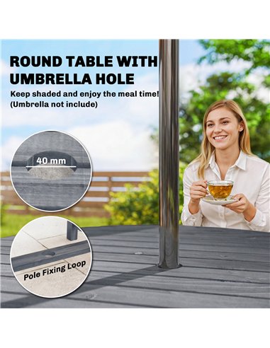 Outsunny 5 Pieces Garden Dining Set with Parasol Hole, Round Outdoor Table and Chairs, 4 Seater Wooden Garden Furniture, Grey