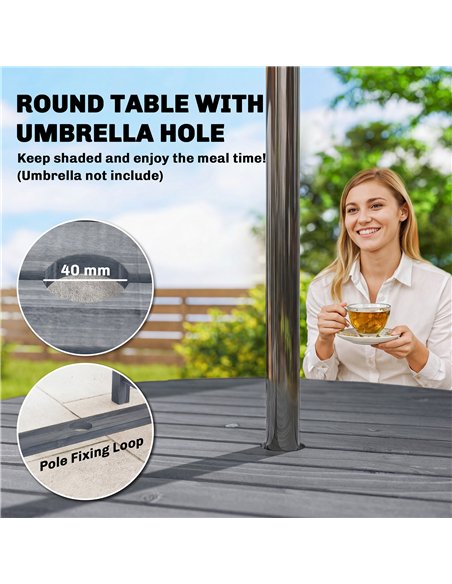 Outsunny 5 Pieces Garden Dining Set with Parasol Hole, Round Outdoor Table and Chairs, 4 Seater Wooden Garden Furniture, Grey - pic 182025 | FastDaddyshop