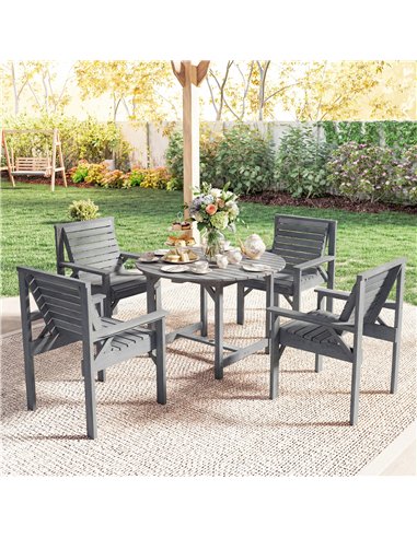 Outsunny 5 Pieces Garden Dining Set with Parasol Hole, Round Outdoor Table and Chairs, 4 Seater Wooden Garden Furniture, Grey