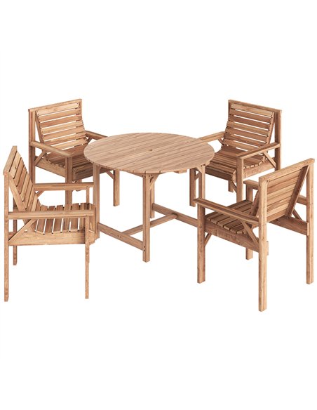 Outsunny 5 Pieces Garden Dining Set with Parasol Hole, Round Outdoor Table and Chairs, 4 Seater Wooden Garden Furniture, Natural - pic 182030 | FastDaddyshop