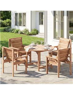 Outsunny 5 Pieces Garden Dining Set with Parasol Hole, Round Outdoor Table and Chairs, 4 Seater Wooden Garden Furniture, Natural 2