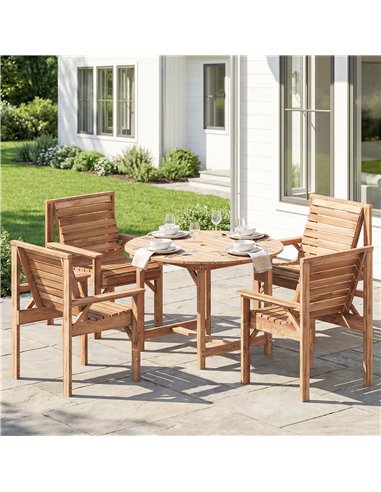 Outsunny 5 Pieces Garden Dining Set with Parasol Hole, Round Outdoor Table and Chairs, 4 Seater Wooden Garden Furniture, Natural
