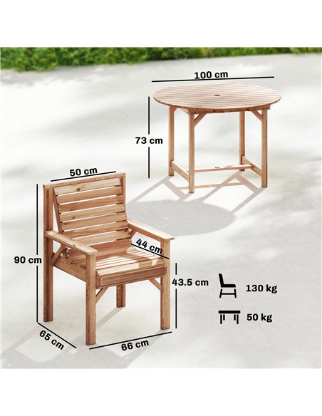 Outsunny 5 Pieces Garden Dining Set with Parasol Hole, Round Outdoor Table and Chairs, 4 Seater Wooden Garden Furniture, Natural - pic 182032 | FastDaddyshop