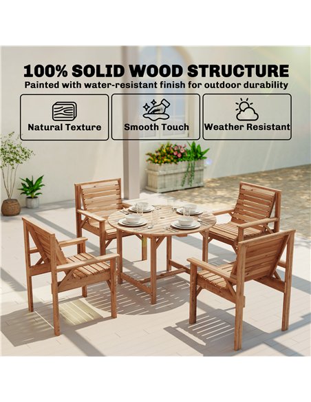 Outsunny 5 Pieces Garden Dining Set with Parasol Hole, Round Outdoor Table and Chairs, 4 Seater Wooden Garden Furniture, Natural - pic 182033 | FastDaddyshop