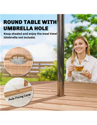 Outsunny 5 Pieces Garden Dining Set with Parasol Hole, Round Outdoor Table and Chairs, 4 Seater Wooden Garden Furniture, Natural
