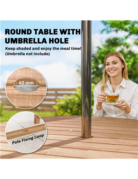 Outsunny 5 Pieces Garden Dining Set with Parasol Hole, Round Outdoor Table and Chairs, 4 Seater Wooden Garden Furniture, Natural - pic 182034 | FastDaddyshop