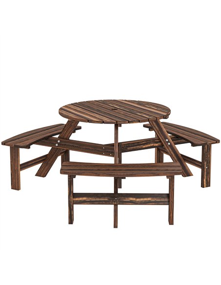 Outsunny Wooden Garden Dining Set, 6 Seater Round Dining Picnic Table with Matching Bench, Garden Furniture Set with Parasol Hol - pic 182039 | FastDaddyshop