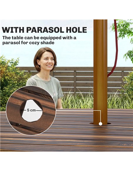 Outsunny Wooden Garden Dining Set, 6 Seater Round Dining Picnic Table with Matching Bench, Garden Furniture Set with Parasol Hol - pic 182042 | FastDaddyshop
