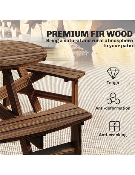 Outsunny Wooden Garden Dining Set, 6 Seater Round Dining Picnic Table with Matching Bench, Garden Furniture Set with Parasol Hol - pic 182043 | FastDaddyshop