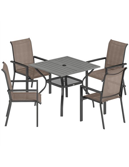 Outsunny 5 Pieces Outdoor Dining Set for 4, Garden Table and Stackable Chairs with Breathable Mesh Seat, Grey and Khaki - pic 182048 | FastDaddyshop