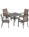 Outsunny 5 Pieces Outdoor Dining Set for 4, Garden Table and Stackable Chairs with Breathable Mesh Seat, Grey and Khaki