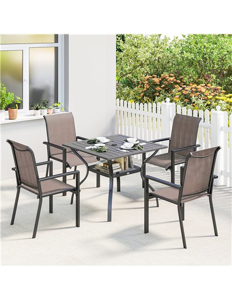 Outsunny 5 Pieces Outdoor Dining Set for 4, Garden Table and Stackable Chairs with Breathable Mesh Seat, Grey and Khaki - pic 182049 | FastDaddyshop