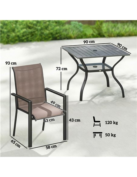 Outsunny 5 Pieces Outdoor Dining Set for 4, Garden Table and Stackable Chairs with Breathable Mesh Seat, Grey and Khaki - pic 182050 | FastDaddyshop