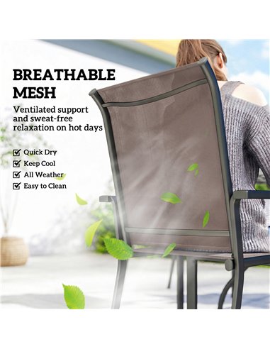 Outsunny 5 Pieces Outdoor Dining Set for 4, Garden Table and Stackable Chairs with Breathable Mesh Seat, Grey and Khaki