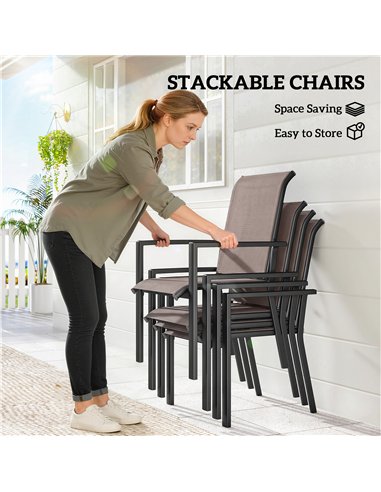 Outsunny 5 Pieces Outdoor Dining Set for 4, Garden Table and Stackable Chairs with Breathable Mesh Seat, Grey and Khaki