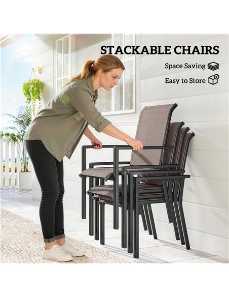 Outsunny 5 Pieces Outdoor Dining Set for 4, Garden Table and Stackable Chairs with Breathable Mesh Seat, Grey and Khaki - pic 182053 | FastDaddyshop
