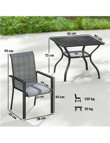 Outsunny 5 Pieces Outdoor Dining Set for 4, Garden Table and Stackable Chairs with Breathable Mesh Seat and Parasol Hole, Grey