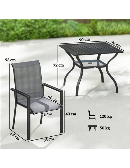 Outsunny 5 Pieces Outdoor Dining Set for 4, Garden Table and Stackable Chairs with Breathable Mesh Seat and Parasol Hole, Grey - pic 182059 | FastDaddyshop