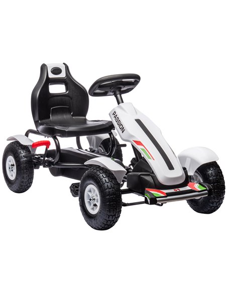 HOMCOM 5+ Kids Pedal Go Kart with Adjustable Seat, Inflatable Rubber Tyres, Handbrake, White - pic 18206 | FastDaddyshop