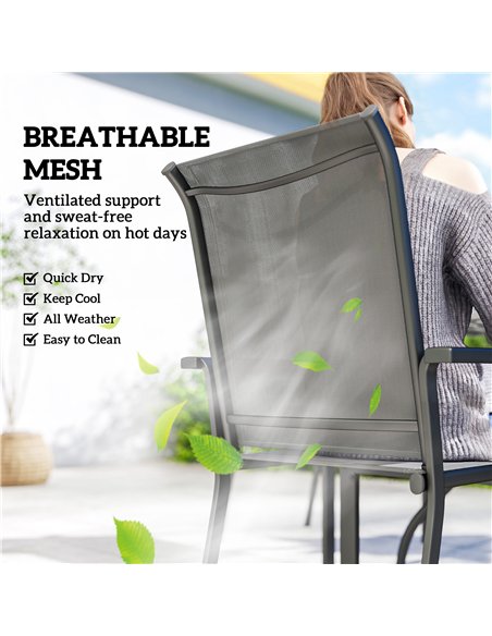 Outsunny 5 Pieces Outdoor Dining Set for 4, Garden Table and Stackable Chairs with Breathable Mesh Seat and Parasol Hole, Grey - pic 182061 | FastDaddyshop
