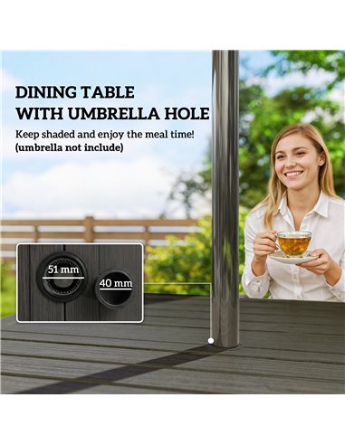 Outsunny 5 Pieces Outdoor Dining Set for 4, Garden Table and Stackable Chairs with Breathable Mesh Seat and Parasol Hole, Grey