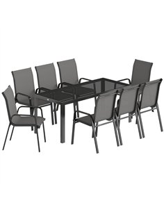 Outsunny 9 Pieces Garden Dining Set, Outdoor Table and Chairs Set for 8, Garden Furniture Set with Tempered Glass Top, Dark Grey